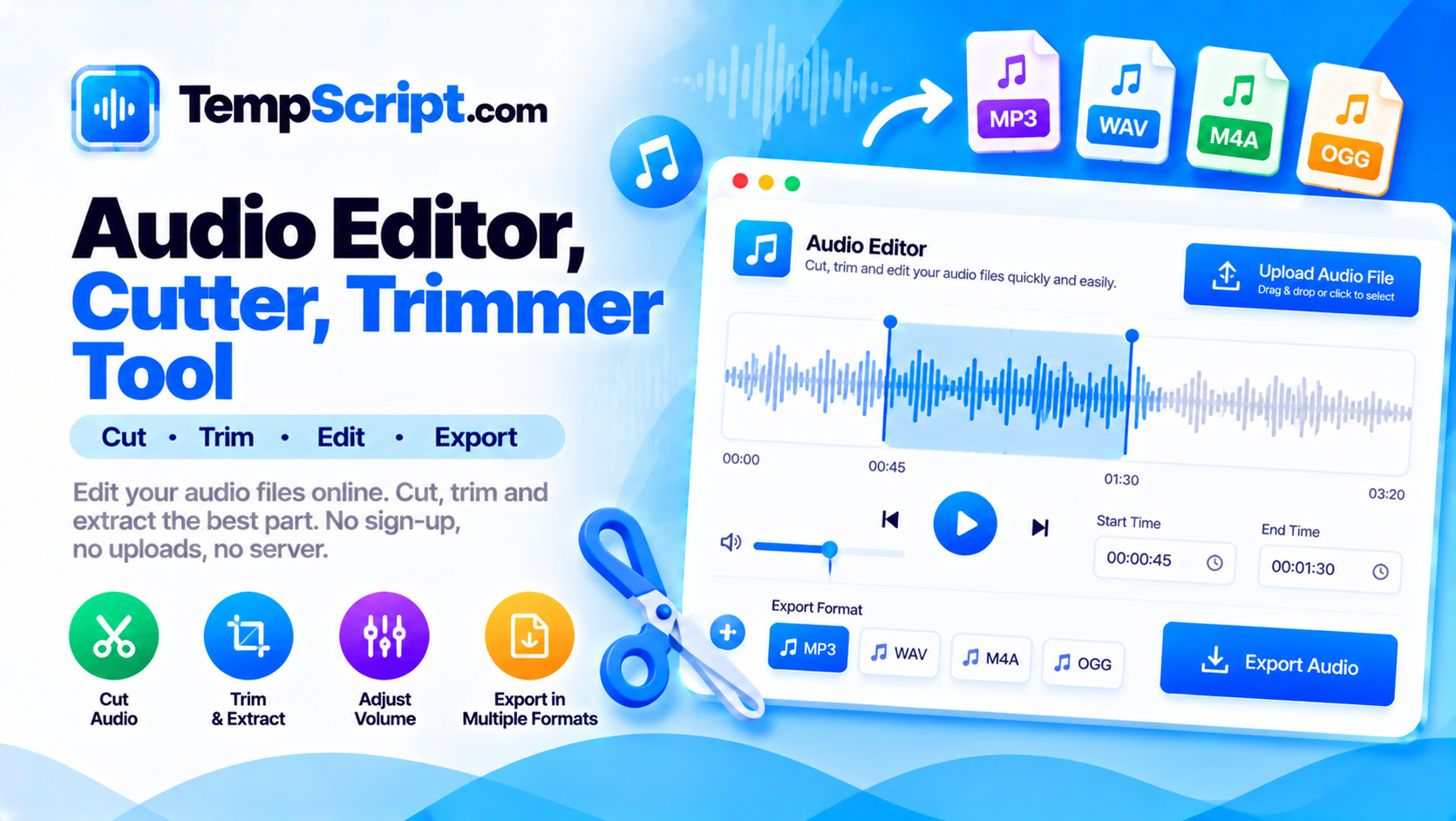 Audio trimmer with a waveform and draggable start and end handles