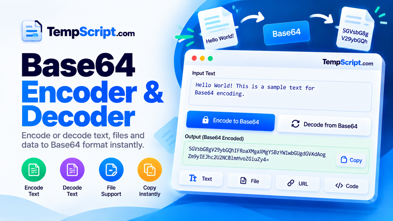 Base64 encoder and decoder tool with two panels for input and output