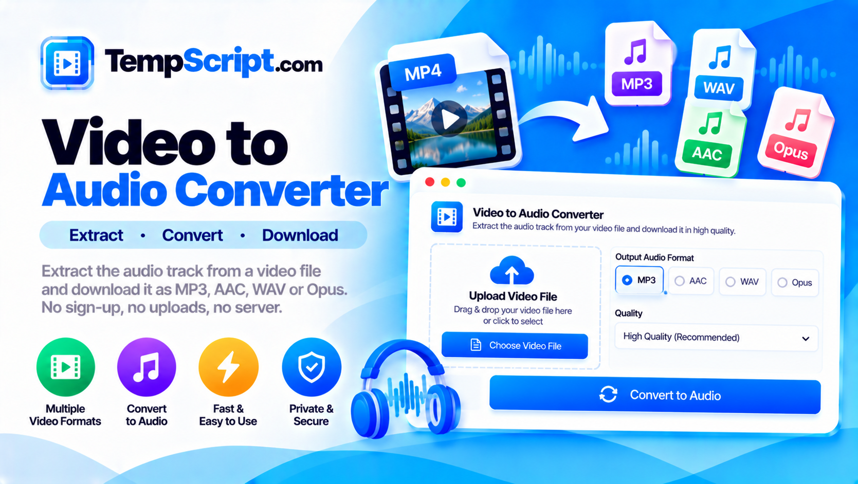 Video to audio converter with format selection and trim controls